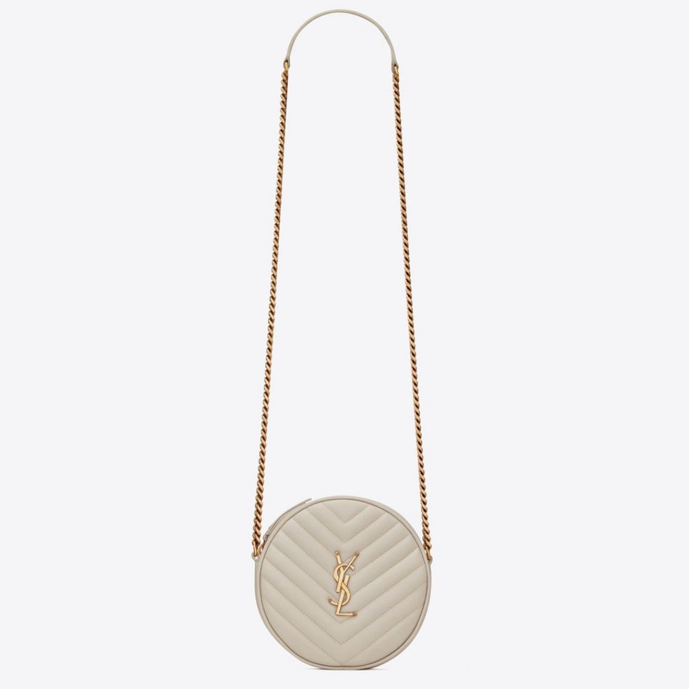 YSL Jade Round Crema Chevron Quilted Crossbody Bag